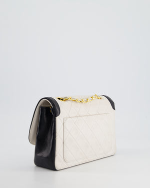 Chanel Vintage White, Black Trim Matelasse Cross-Body Bag in Lambskin Leather with 24K Gold Hardware