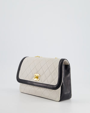 Chanel Vintage White, Black Trim Matelasse Cross-Body Bag in Lambskin Leather with 24K Gold Hardware