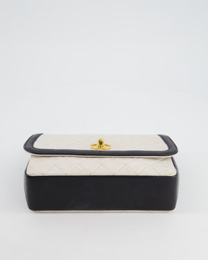 Chanel Vintage White, Black Trim Matelasse Cross-Body Bag in Lambskin Leather with 24K Gold Hardware