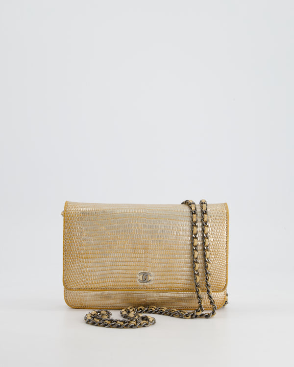 Chanel Metallic Gold Ombre Lizard Wallet on Chain Bag with Gun Metal Hardware