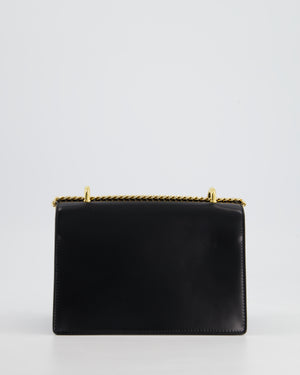 Balmain Black Ring Box 20 Flap Bag in Box Calfskin Leather with Gold Hardware and Medallion Closure Detail