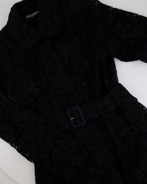 Dolce 
Gabbana Black Crochet Maxi Coat with Belt Size IT 38 (UK 6)