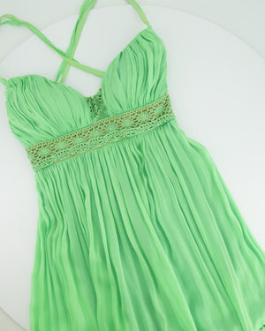 *GIANNI VERSACE ARCHIVE* Versace Vintage Green Maxi Sleeveless Dress 1969 with Crochet Detail Size IT 40 (UK 8)