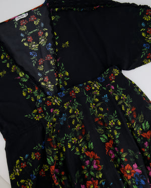 Charo Ruiz Black Blouse and Skirt Set with Colourful Floral Detail Size XS (UK 6)