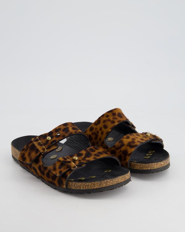 Saint Laurent Leopard Pony Skin Buckle Sandals Size EU 35