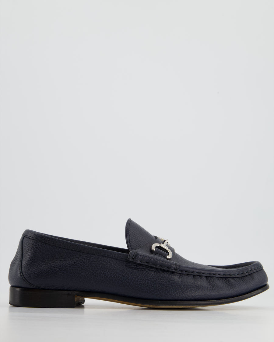 Gucci Navy Horsebit Leather Loafers Size EU 42.5