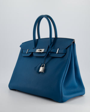 Hermès Birkin 35cm Bag in Blue Petrole Togo Leather with Palladium Hardware