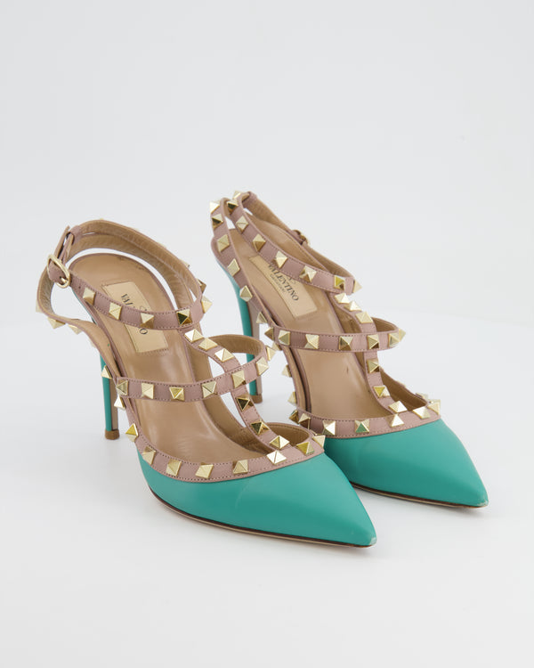 Valentino Aqua Blue and Beige Rockstud Ankle-Strap Pumps Size EU 38 RRP £890