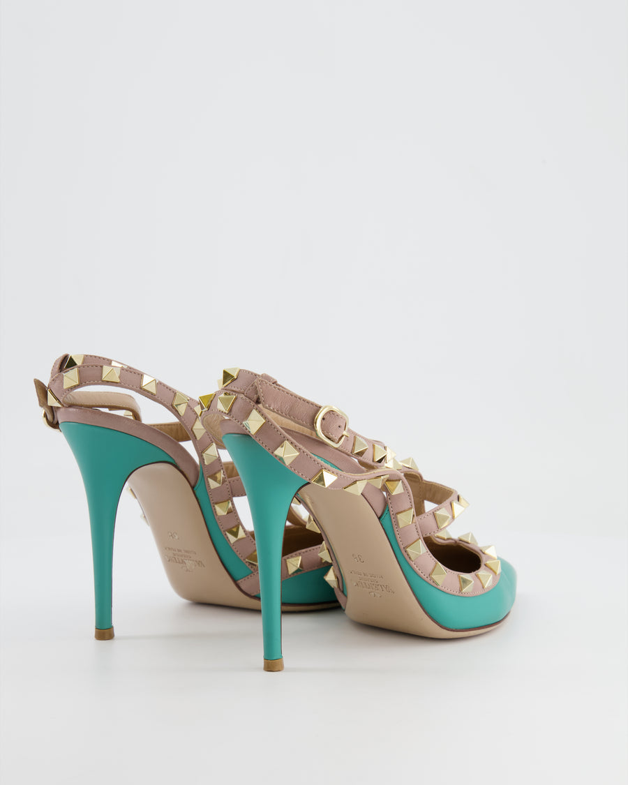 Valentino Aqua Blue and Beige Rockstud Ankle-Strap Pumps Size EU 38 RRP £890