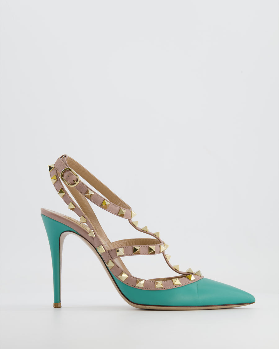 Valentino Aqua Blue and Beige Rockstud Ankle-Strap Pumps Size EU 38 RRP £890