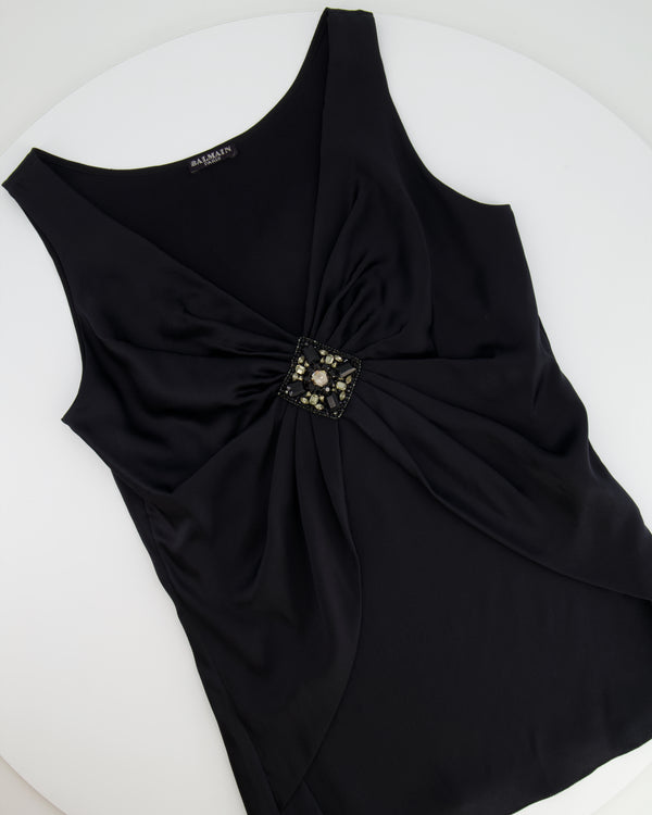 Balmain Black Sleeveless Top with Embellishment Detail FR 36 (UK 8)