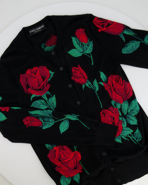 Dolce 
Gabbana Black and Red Floral Cashmere Cardigan Size IT 40 (UK 8)