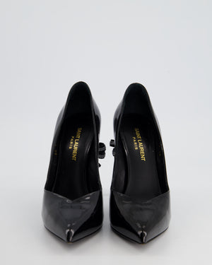 Saint Laurent Black Patent Leather Pointed Heels with Crystal Bow Detail Size EU 38