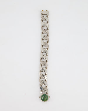 Christian Dior X Kenny Scharf Silver Cuban Link Bracelet with Jade Stone and Crystals