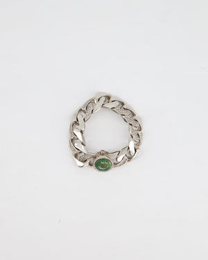 Christian Dior X Kenny Scharf Silver Cuban Link Bracelet with Jade Stone and Crystals