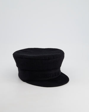 Christian Dior Black Ribbed Baker Boy Hat with Logo Detail Size 57cm