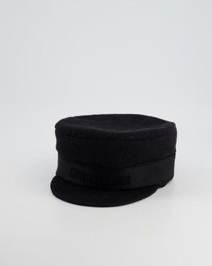 Christian Dior Black Ribbed Baker Boy Hat with Logo Detail Size 57cm