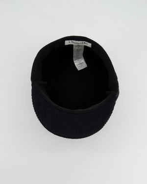 Christian Dior Black Ribbed Baker Boy Hat with Logo Detail Size 57cm