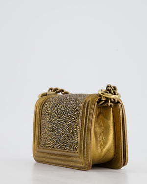 *RARE* Chanel Bronze Micro Boy Bag in Stingray 
Calfskin Leather with Antique Bronze Hardware