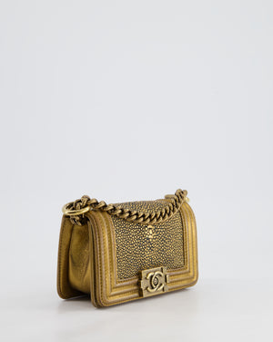 *RARE* Chanel Bronze Micro Boy Bag in Stingray 
Calfskin Leather with Antique Bronze Hardware