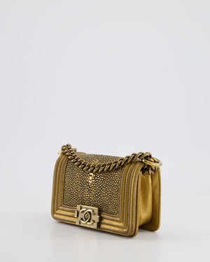 *RARE* Chanel Bronze Micro Boy Bag in Stingray 
Calfskin Leather with Antique Bronze Hardware