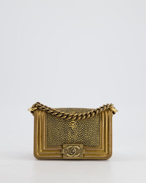 *RARE* Chanel Bronze Micro Boy Bag in Stingray 
Calfskin Leather with Antique Bronze Hardware