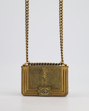 *RARE* Chanel Bronze Micro Boy Bag in Stingray 
Calfskin Leather with Antique Bronze Hardware