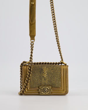 *RARE* Chanel Bronze Micro Boy Bag in Stingray 
Calfskin Leather with Antique Bronze Hardware