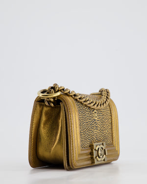 *RARE* Chanel Bronze Micro Boy Bag in Stingray 
Calfskin Leather with Antique Bronze Hardware