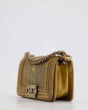 *RARE* Chanel Bronze Micro Boy Bag in Stingray 
Calfskin Leather with Antique Bronze Hardware