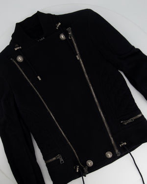 *FIRE PRICE* Balmain Black Jersey Knit Biker Jacket Size FR 36 (UK 8)