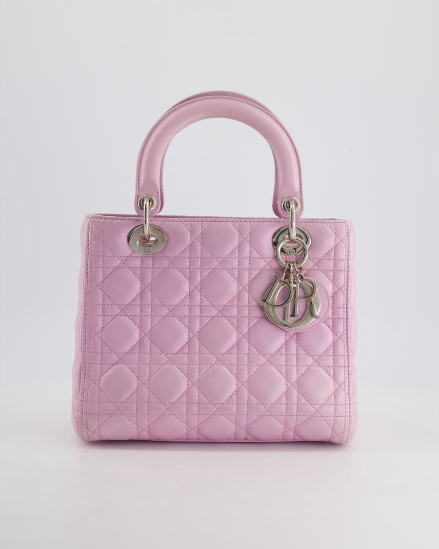 Christian Dior Lilac Medium Lady Dior Bag in Lambskin Leather with Silver Hardware RRP £5,300