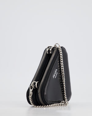 Prada Black Triangular Embellished Satin and Leather Mini-Pouch Bag with Crystals and Removable Straps