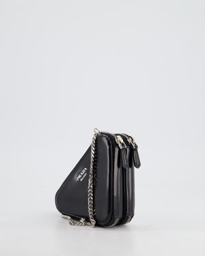 Prada Black Triangular Embellished Satin and Leather Mini-Pouch Bag with Crystals and Removable Straps