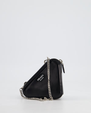 Prada Black Triangular Embellished Satin and Leather Mini-Pouch Bag with Crystals and Removable Straps