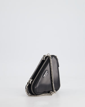 Prada Black Triangular Embellished Satin and Leather Mini-Pouch Bag with Crystals and Removable Straps