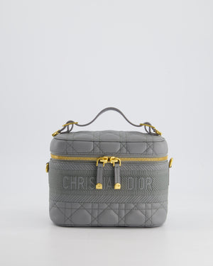 Christian Dior Grey Lambskin Leather Cannage Vanity Case Bag with Top Handle and Cross-Body Strap