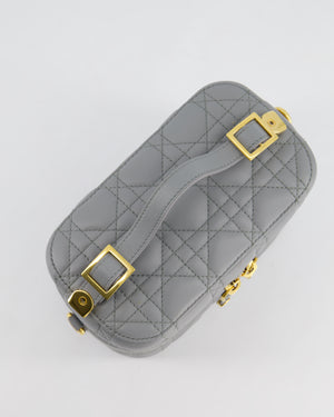 Christian Dior Grey Lambskin Leather Cannage Vanity Case Bag with Top Handle and Cross-Body Strap