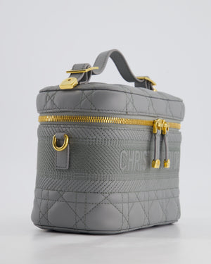 Christian Dior Grey Lambskin Leather Cannage Vanity Case Bag with Top Handle and Cross-Body Strap