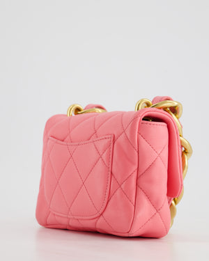 Chanel Pink Mini Flap Bag With Large Chain Brushed Gold Hardware