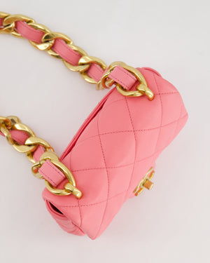 Chanel Pink Mini Flap Bag With Large Chain Brushed Gold Hardware