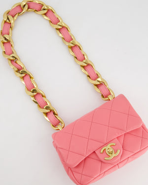 Chanel Pink Mini Flap Bag With Large Chain Brushed Gold Hardware