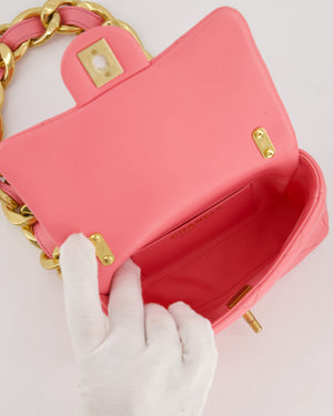 Chanel Pink Mini Flap Bag With Large Chain Brushed Gold Hardware