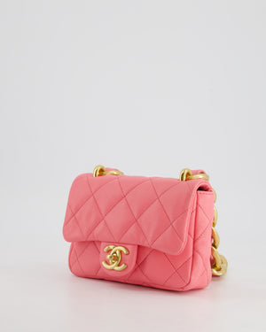 Chanel Pink Mini Flap Bag With Large Chain Brushed Gold Hardware