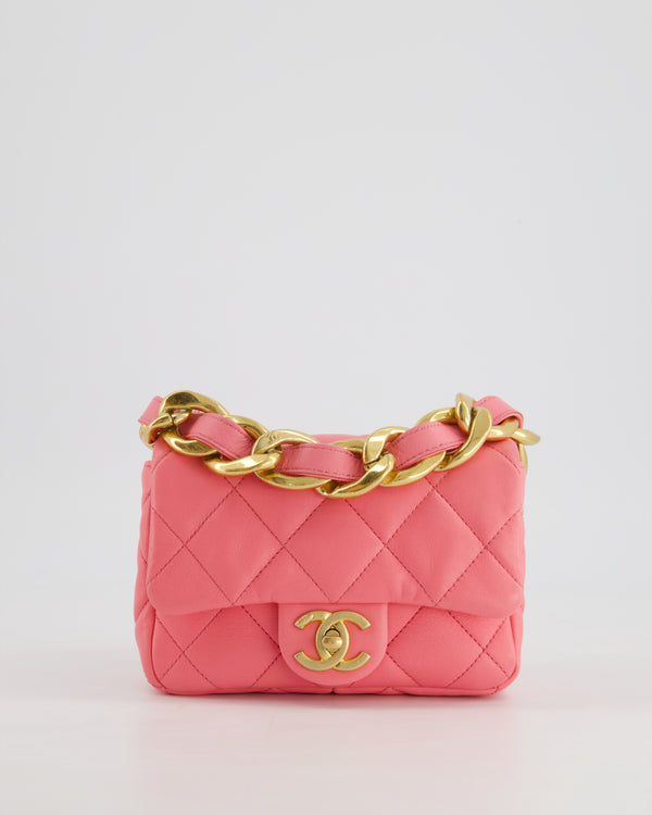 Chanel Pink Mini Flap Bag With Large Chain Brushed Gold Hardware