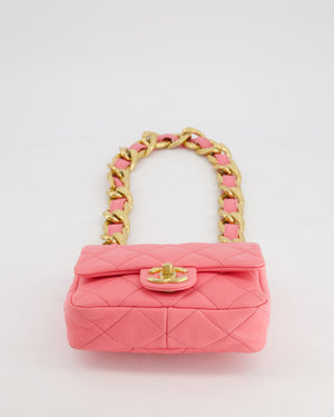 Chanel Pink Mini Flap Bag With Large Chain Brushed Gold Hardware