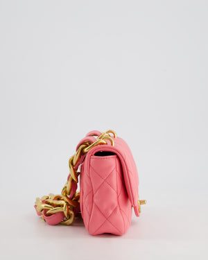 Chanel Pink Mini Flap Bag With Large Chain Brushed Gold Hardware