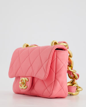 Chanel Pink Mini Flap Bag With Large Chain Brushed Gold Hardware