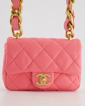 Chanel Pink Mini Flap Bag With Large Chain Brushed Gold Hardware