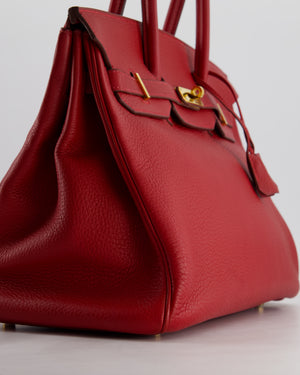 *FIRE PRICE* Hermès Birkin 35cm Retourne Bag in Rouge Clemence Leather with Gold Hardware